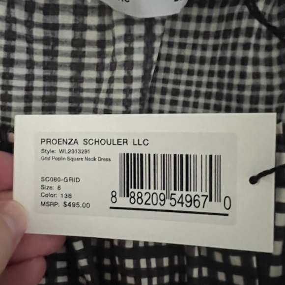 PROENZA SCHOULER WHITE LABEL Grid-Printed Square-Neck Midi Dress ^ - Picture 4 of 4